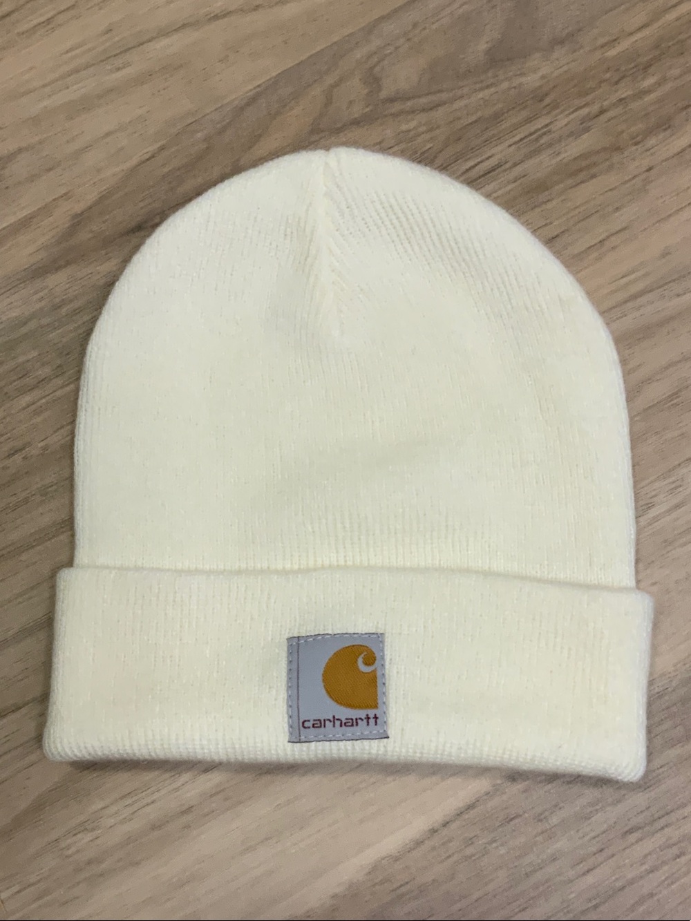 Carhartt Cream Knit Cuffed Beanie with Logo Patch